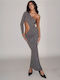 Summer Maxi Evening Dress with Tearing Silver