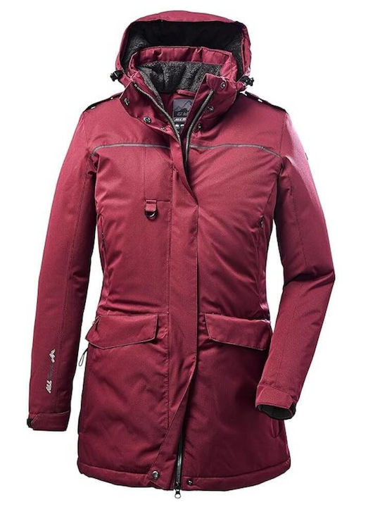 Killtec Women\'s Short Parka Jacket Waterproof for Winter Burgundy 35614