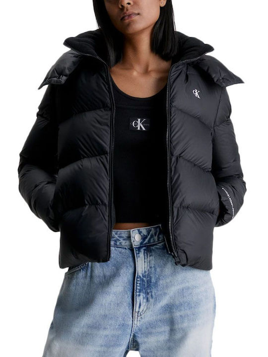 Calvin Klein Κοντό Γυναικείο Puffer Μπουφάν για Χειμώνα Μαύρο