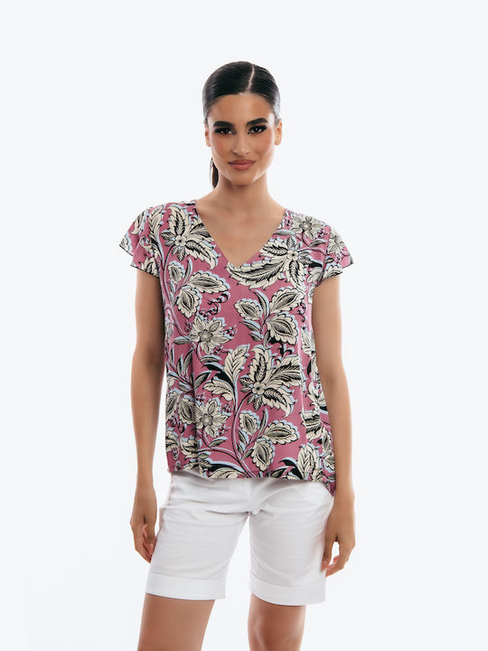 Secret Fashion pentru Femei Bluză Mâneci scurte cu Decolteu în V Pink