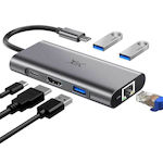 YXwin ‎3273 USB-C Stație de andocare cu HDMI 4K PD Ethernet Argint