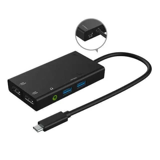 J5create JVA01 USB-C Docking Station with HDMI 4K PD and Support for 2 Monitors Black