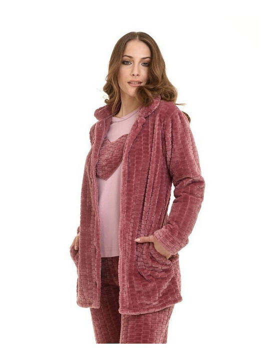 Zen Intimates Χειμερινή Γυναικεία Fleece Ρόμπα Ροζ