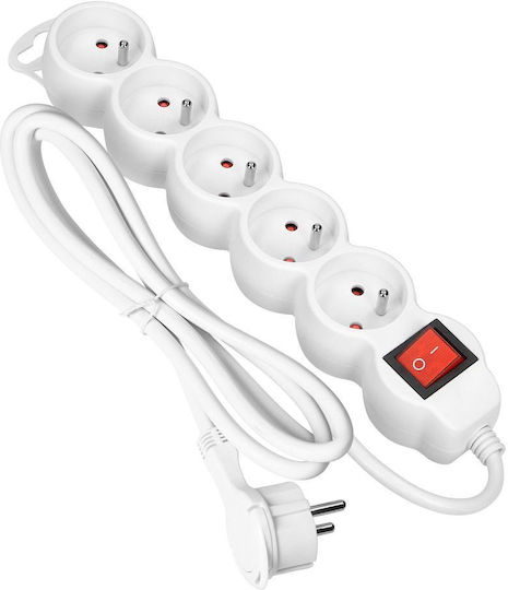 Virone Steckdosenleiste 5 Positionen mit Schalter und Kabel 1.5m