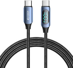 Tech-Protect Ultraboost Împletit / LED USB 2.0 Cablu USB-C bărbătesc - USB-C de sex masculin 100W Albastru 2m