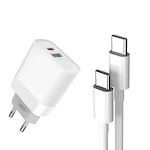 XO Charger with USB-A Port and USB-C Port and Cable USB-C - USB-C 20W Power Delivery / Quick Charge 3.0 Whites (L64)