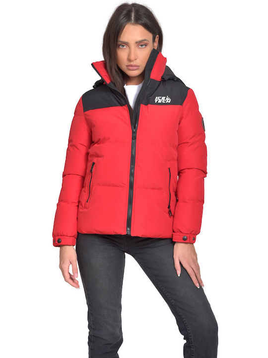 Vainas Women's Short Puffer Jacket for Winter with Hood Red