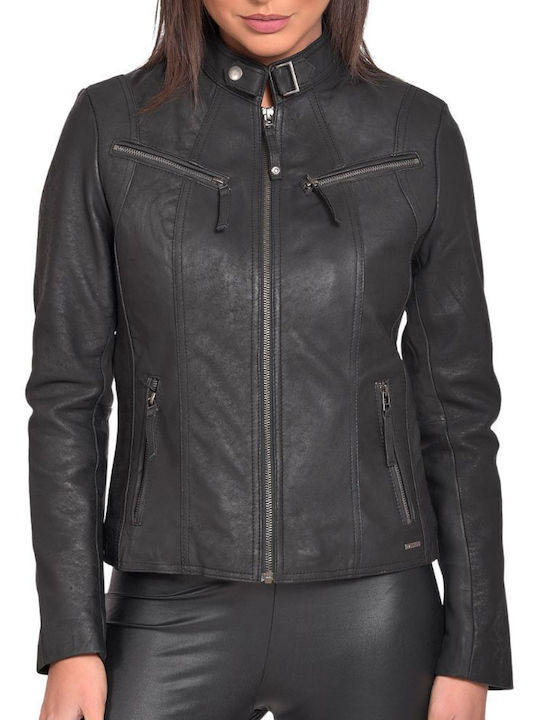 Nephele Vintage Sheep Δερμάτινο Γυναικείο Biker Jacket Μαύρο.