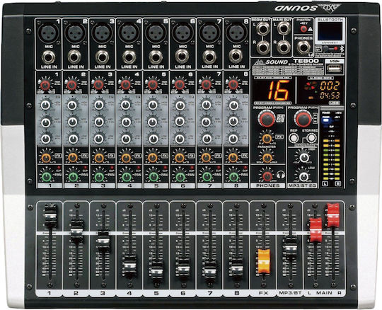 AXD Sound TE800 Αυτοενισχυόμενος Αναλογικός Μίκτης 8 Καναλιών & Bluetooth