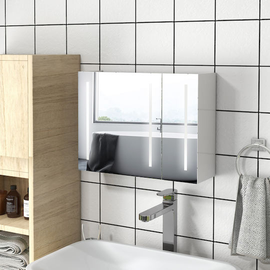 Kleankin Bathroom Mirror Led made of MDF with Shelf 90x15cm White