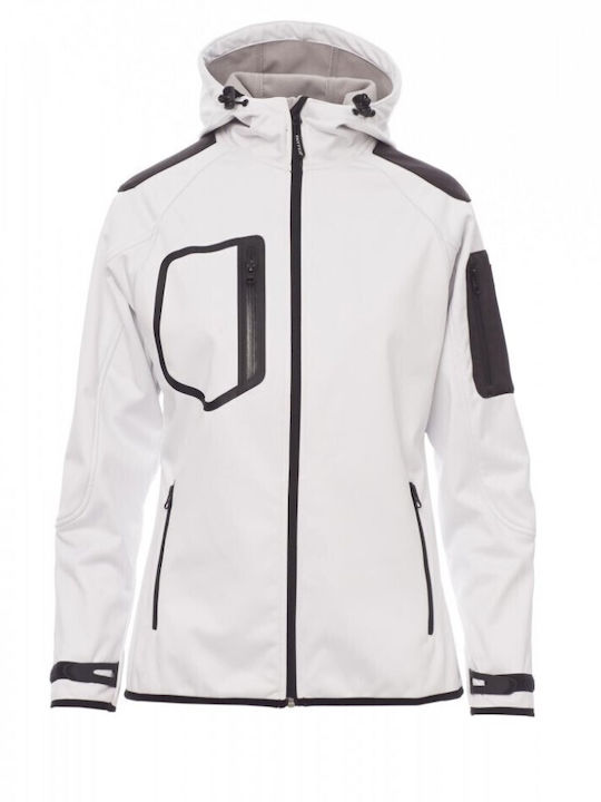Payper Extreme Lady Arbeitsjacke Softshell mit Fütterung Fleece und mit Kapuze Weiß