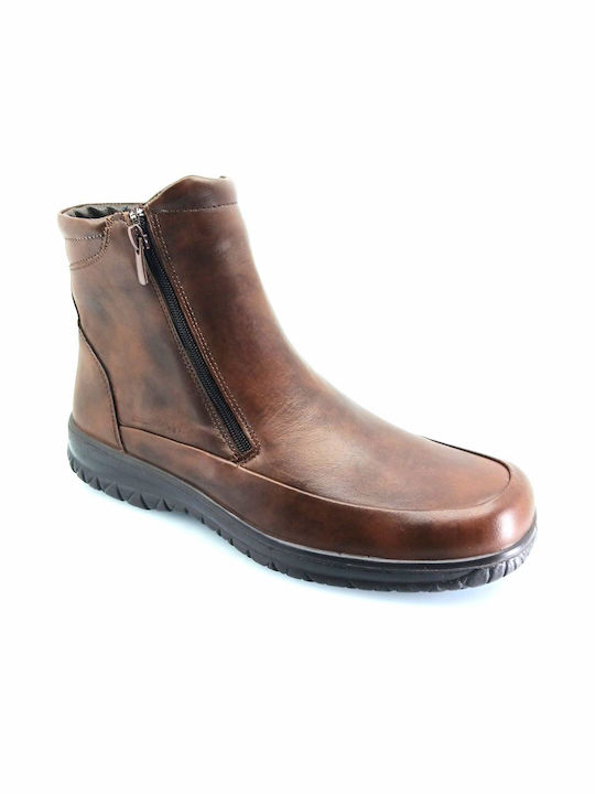 Boxer Men's Leather Boots with Zipper Brown