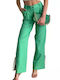Women's Fabric Trousers Striped Green