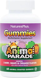 Nature's Plus Animal Parade Kids Gummies Assorted Vitamin für Energie & das Immunsystem Kirsche Orange Traube 60 Geleebohnen