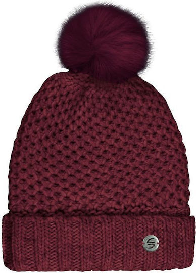 Pom Pom Beanie Γυναικείος Σκούφος Πλεκτός σε Μπορντό χρώμα