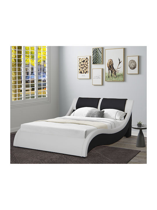 Comfort Κρεβάτι Υπέρδιπλο Επενδυμένο με Δερματίνη Black/White με Τάβλες & Στρώμα 160x200cm