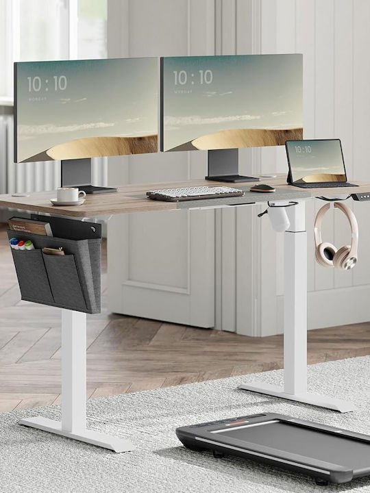 Electric Desk Wooden White with Metal Legs & Adjustable Height 140x60x72cm