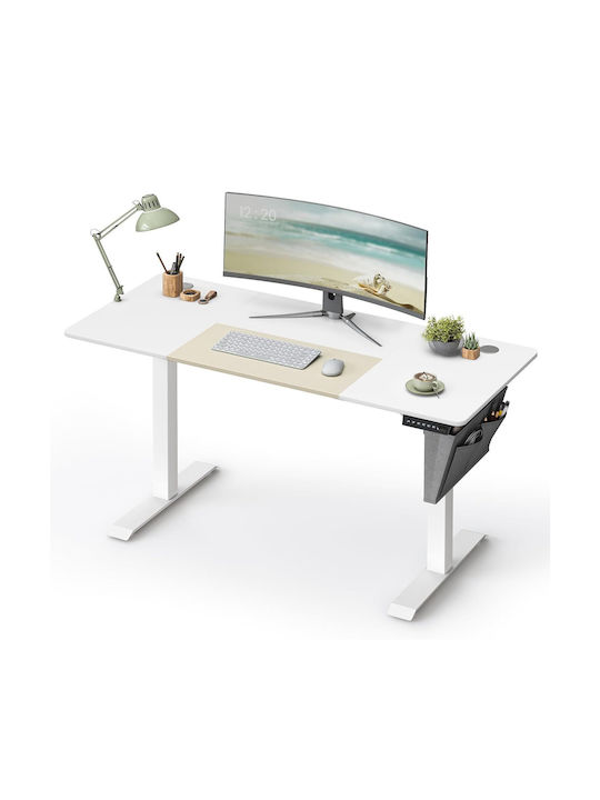 Electric Wooden Desk White Beige with Metal Legs and Adjustable Height 140x60x72cm