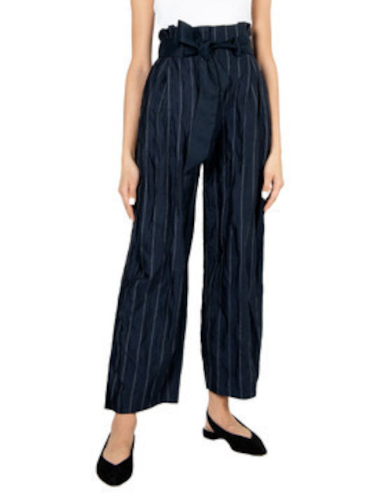 Armani Exchange Women's High-waisted Fabric Trousers Navy Blue