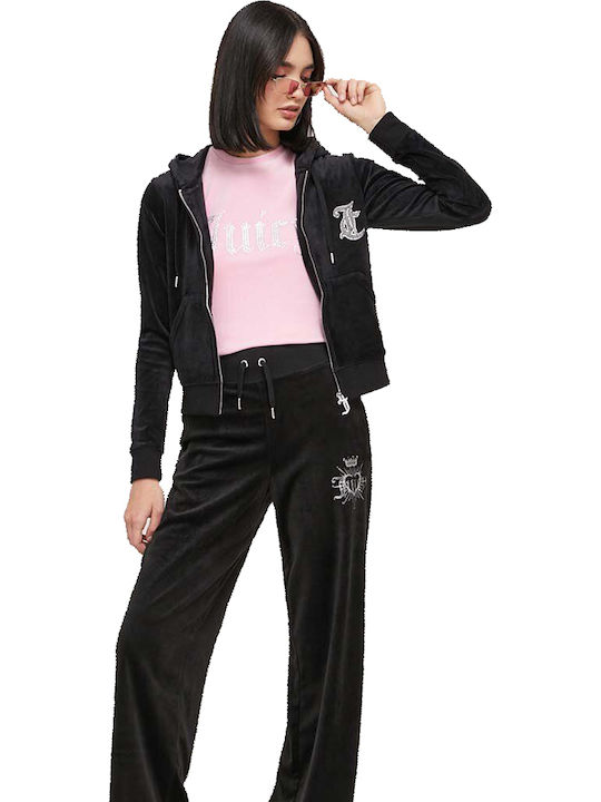 Diamante Robertson Women's Sweatshirt Velvet Hooded Black