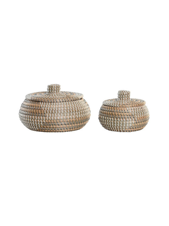 Decorative Basket Wicker with Lid & Handles 32x32x20cm DKD Home Decor