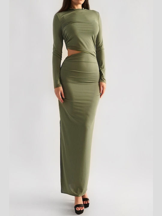 DOT Maxi Evening Dress with Slit Olive