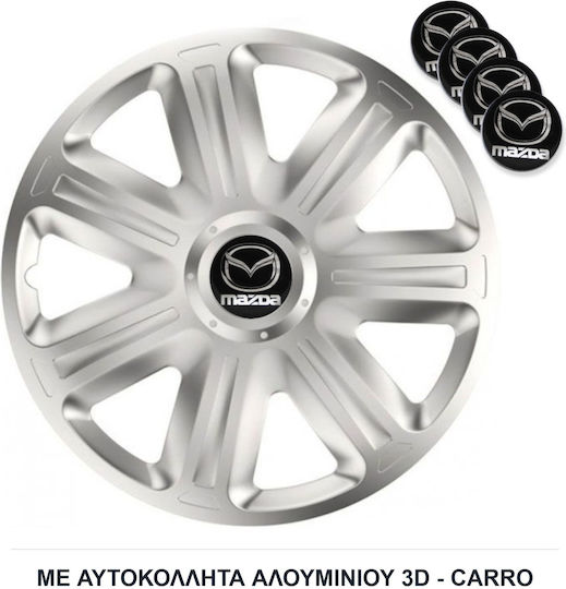 Versaco Car Hubcap Set Comfort with Mazda Emblem 15" 4pcs Silver