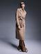 R.R. Women's Midi Coat with Belt Camel