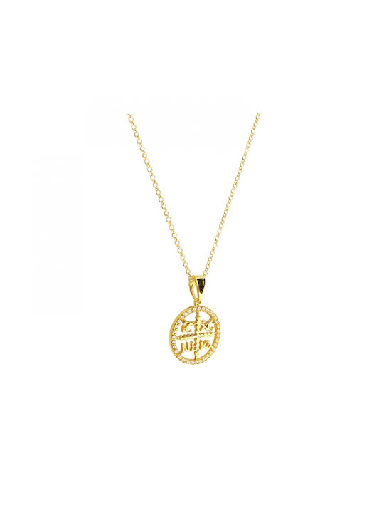 Polytimo Necklace Constantine Amulet from Gold Plated Silver with Zircon