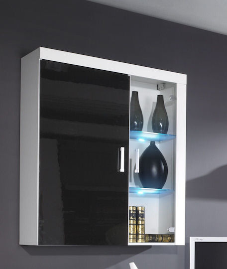 Vitrină Pentru Sufragerie Din Placă Din Lemn Agregat Cu Geam Alb/Negru 90x35x111cm