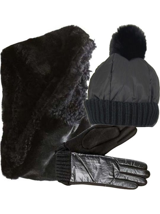 Set with Beanie Knitted in Green color