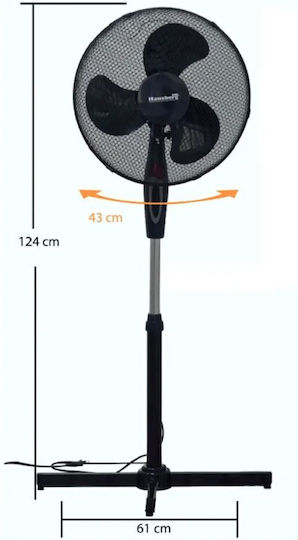Hausberg HB-5100NG Ανεμιστήρας Ορθοστάτης 55W Διαμέτρου 43cm Μαύρος
