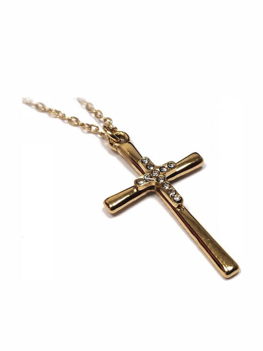 Karma Fashion Cross from Gold Plated Steel with Chain