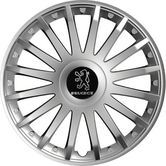 Versaco Car Hubcap Set Crystal with Peugeot Emblem 13" 4pcs Silver