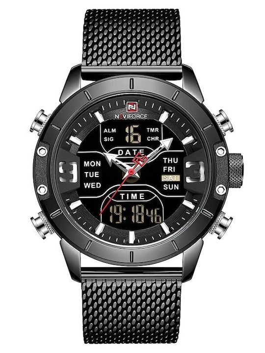 Naviforce Herrenuhr 45mm Chronograph Batterie mit Schwarz Metallarmband