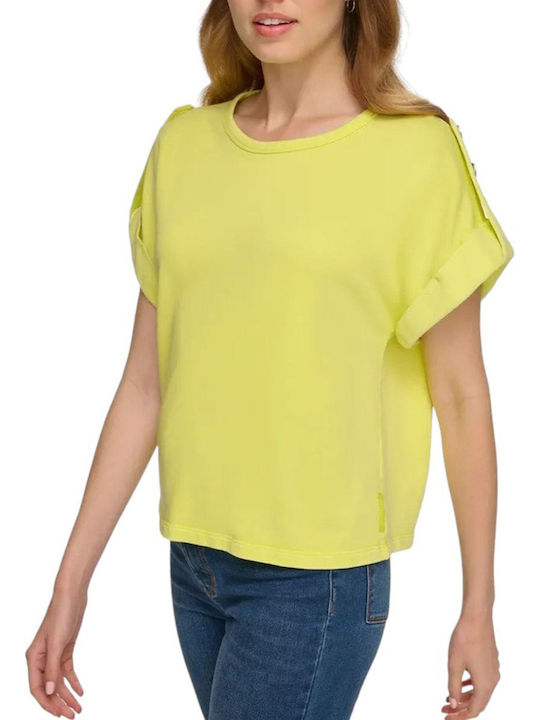 DKNY Дамска Блуза Памучна Къс ръкав Жълт