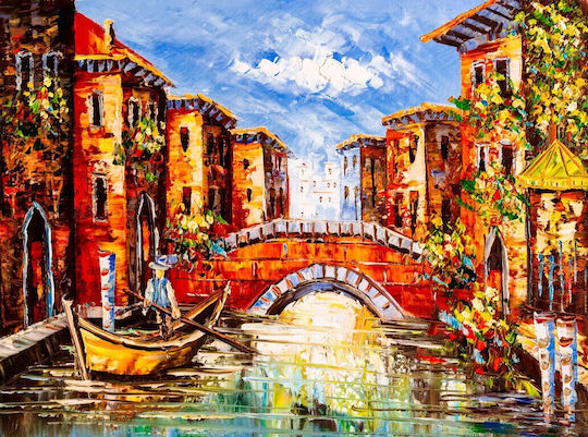 Venetia Italia Bărci Pe Canal Cadru Pe Pânză 75x50cm