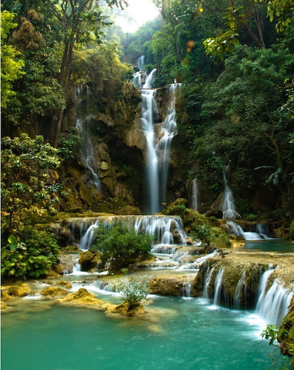 Tapet De Perete Green Waterfall From Laos 200x150cm Lavabil