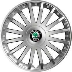 Versaco Auto Radkappen Set Crystal mit Marke Skoda 4Stück 14" Silber