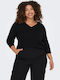 Women's Long Sleeve Sweater Cotton with V Neckline Polka Dot Black