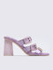 Stoff Damen Sandalen mit hohem Absatz in Lila Farbe
