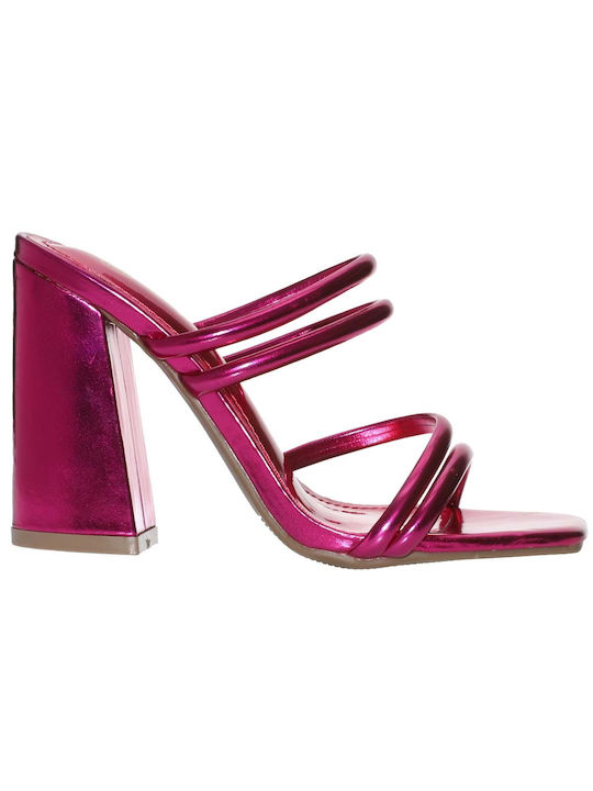 Envie Shoes Synthetic Leather Women's Sandals Fuchsia with Chunky High Heel