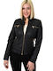 Potre Women's Short Biker Artificial Leather Jacket for Winter BLACK