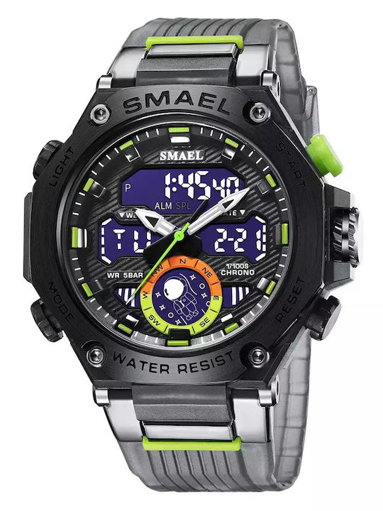 Smael Аналогов/Дигитален Мъжки часовник 22mm Хронограф Механизъм на батерия с сиво каучуково лента