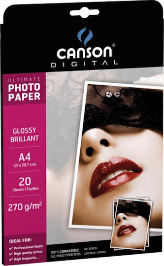 Canson Ultimate Φωτογραφικό Χαρτί Gloss A4 (21x30) 270gr/m² για Εκτυπωτές Inkjet 20 Φύλλα