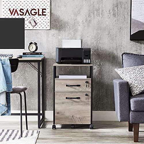 Cabinet de Birou din MDF & Metal cu Roți & Sertare Grey Black 42x44x69cm