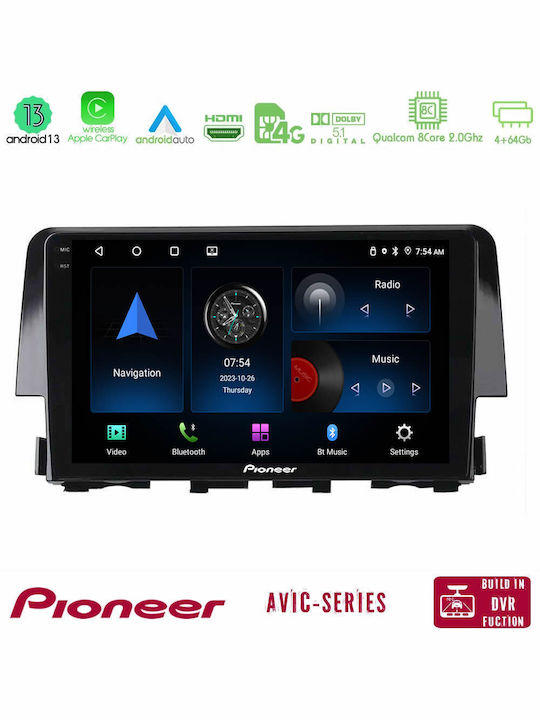 Pioneer Ηχοσύστημα Αυτοκινήτου για Honda Civic 2016-2020 (Bluetooth/USB/WiFi/GPS) με Οθόνη Αφής 9"