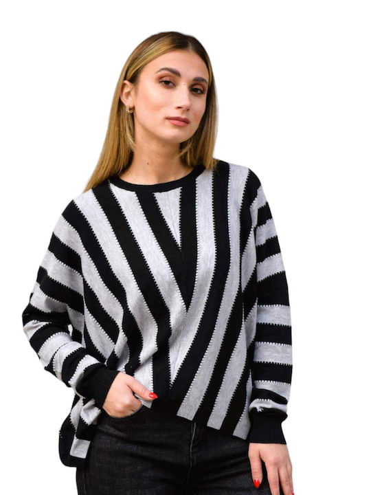 Zilan Women's Long Sleeve Sweater Striped Grey-black