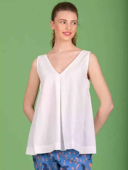 Chaton Γυναικεία Μπλούζα Βαμβακερή με Τιράντες Λευκή