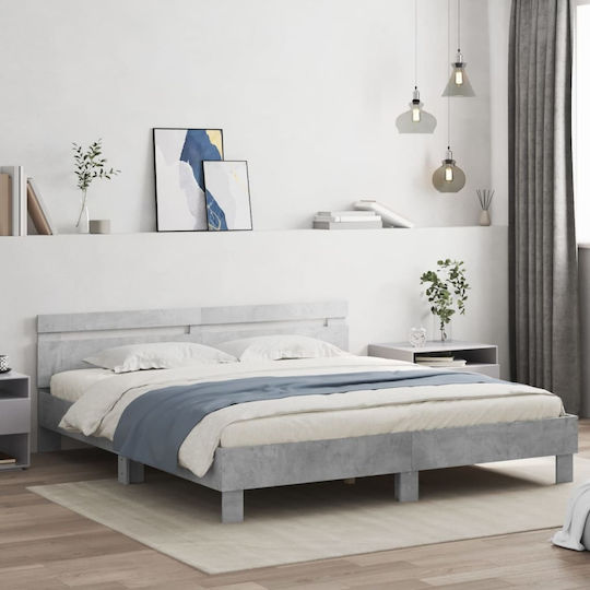 Bett Übergröße Holz Grey Concrete mit Latten für Matratze 160x200cm